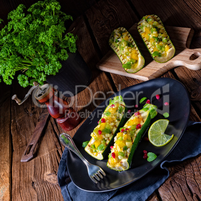 grilled zucchini stuffed with sheep's cheese and paprika.