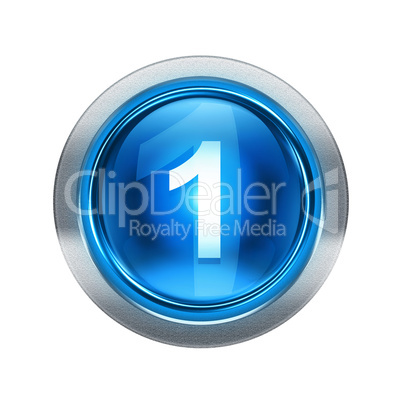 Number one icon blue with metallic edging. Isolated on white bac