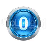 Number zero icon blue with metallic edging. Isolated on white ba