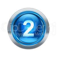 number two icon blue with metallic edging. Isolated on white bac