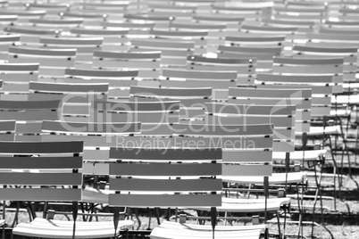 White chair rows in a spa park in Black & White