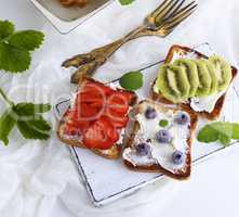 three French toasts with cottage cheese