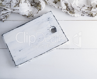 empty white wooden board, textile napkin