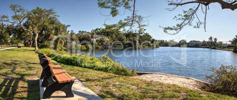 pond and a park from a bench in Naples, Florida