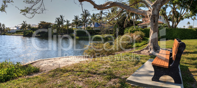 pond and a park from a bench in Naples, Florida
