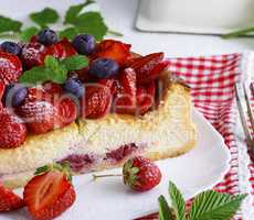 cheesecake made of cottage cheese and fresh strawberries