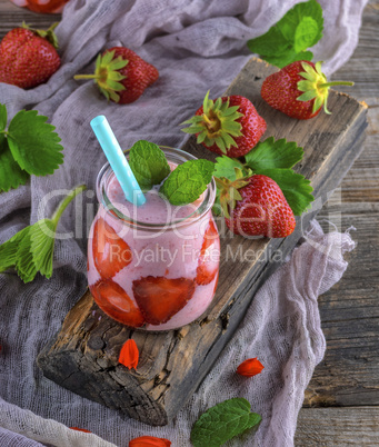 yoghurt with fresh strawberries, milk smoothies