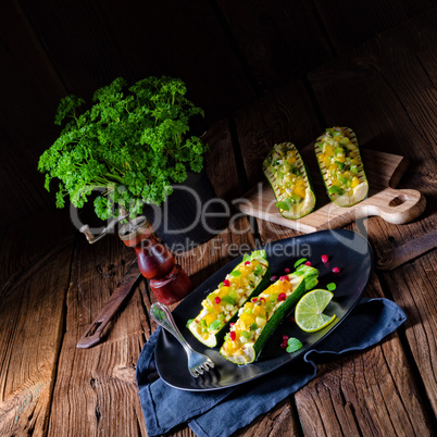 grilled zucchini stuffed with sheep's cheese and paprika.