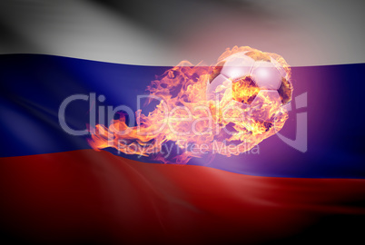 Burning soccer ball with Russian flag