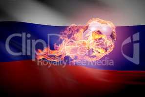 Burning soccer ball with Russian flag
