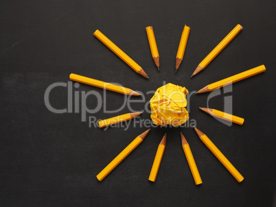 Pencils with crumpled paper, creativity concept