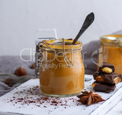 Caramel dessert Toffee in a glass jar