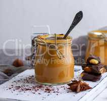 Caramel dessert Toffee in a glass jar