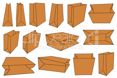 Set of different brown paper bags