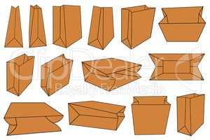 Set of different brown paper bags