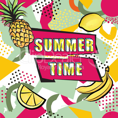 Summer time background. Abstract dotted pattern with fruits