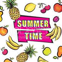 Summer time card background. Tropical fruit set pattern