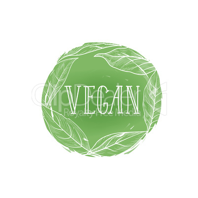 Vegetarian natural food sign. Vegan lettering, floral label