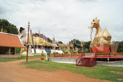 lying buddha in a newly built temple