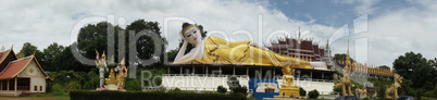 lying buddha in a newly built temple