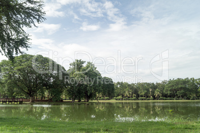 lake in the historical park in sukhothai