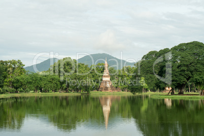 lake in the historical park in sukhothai