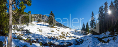Panoramic view of Mount Piatra Craiului on winter