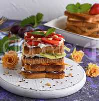 French toast with cottage cheese, strawberries, kiwi a