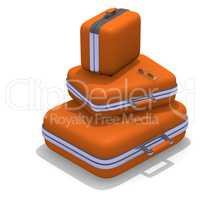 Set of orange luggages on white