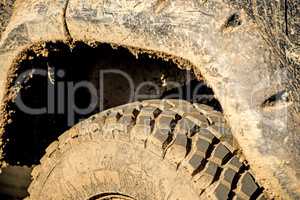 tyre off an off road car with mud