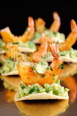 snack of avocado with shrimp