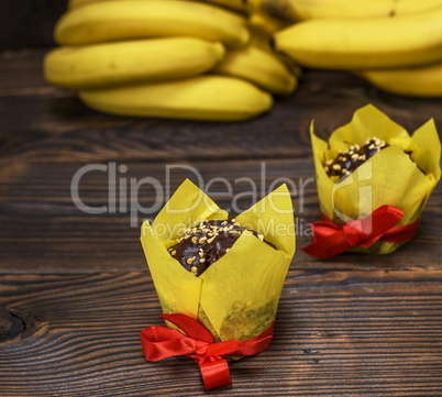 chocolate cake in yellow paper