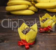 chocolate cake in yellow paper