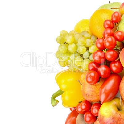 A set of fruits and vegetables isolated on white background. Fre