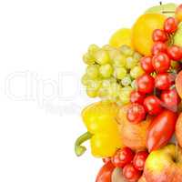 A set of fruits and vegetables isolated on white background. Fre