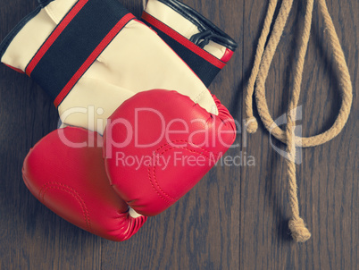 Boxing gloves on wood