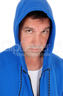 Portrait of man in blue hoody