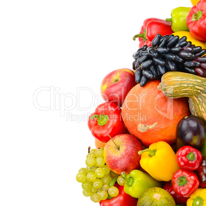 Fruit and vegetable isolated on white background. Free space for