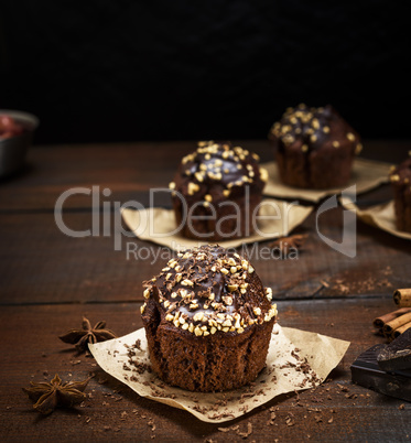 chocolate muffins on a brown  background