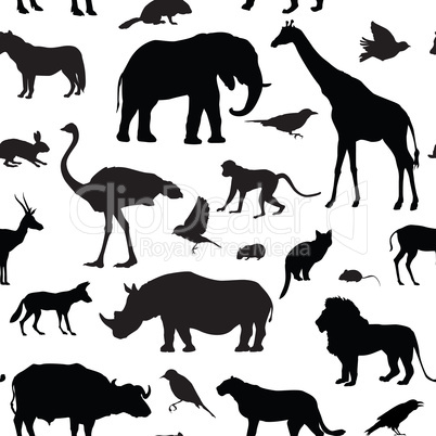 Animal silhouette seamless pattern. Wildlife textured background