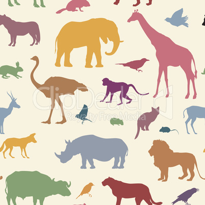 Animal silhouette seamless pattern. Wildlife textured background