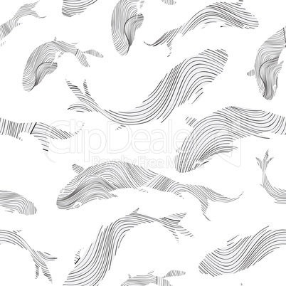 Fish silhouette seamless pattern Sketch underwater marine textur