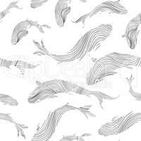 Fish silhouette seamless pattern Sketch underwater marine textur