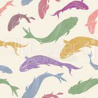 Fish silhouette seamless pattern Underwater marine background