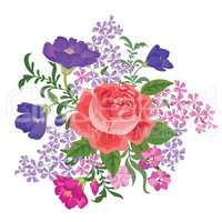 Flower bouquet. Floral frame. Flourish greeting card. Summer décor