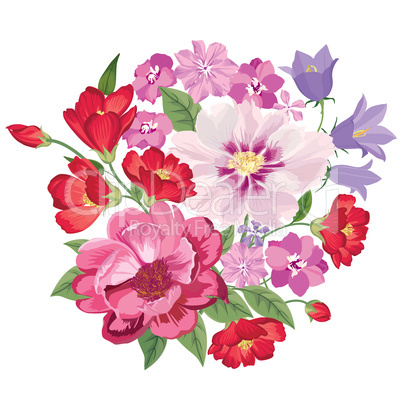 Flower bouquet. Floral frame. Flourish greeting card. Summer décor