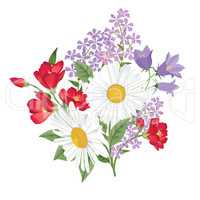 Flower bouquet. Floral frame. Flourish greeting card. Summer décor