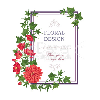Floral frame Summer greeting card. Flower bouquet background