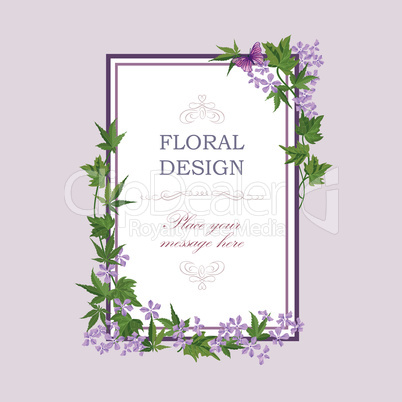 Floral frame Summer greeting card. Flower bouquet background