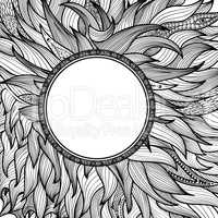 Ornamental round border Floral doodle background Wild style frame